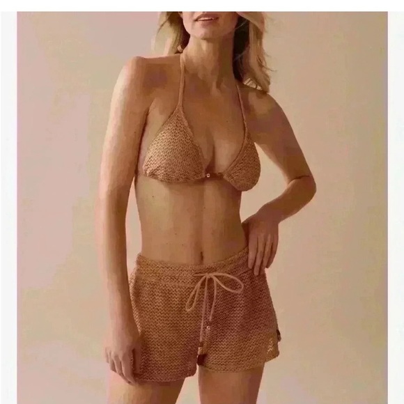 La Vie En Rose Crochet Swim Short, size XL, nude/beige, mid to high-rise. - Picture 12 of 12